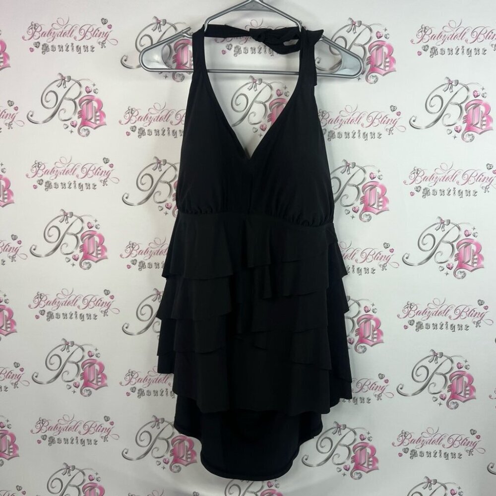 Tankini ruffle frilly tank top swim suit top Elegant Black Halter